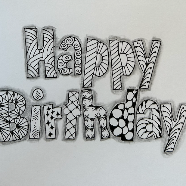$5 Friday Tangling Kit – “Happy Birthday" Card